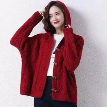 Свитера осень-зима, новые вязаные женские модные трикотажные изделия с капюшоном, кардиган, свободный кардиган с напуском, женский свитер с длинными рукавами One Size чёрный