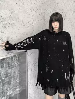 Свитера-пуловеры с однотонным узором и надписью XITAO GYX1011 One Size чёрный