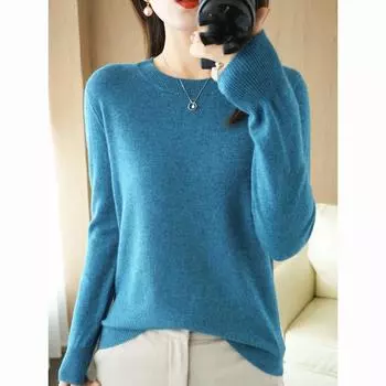 Свитера с круглым вырезом, пуловер, женский теплый свитер с длинными рукавами, однотонная рубашка на осень-зиму, кашемировый стиль для путешествий XXL