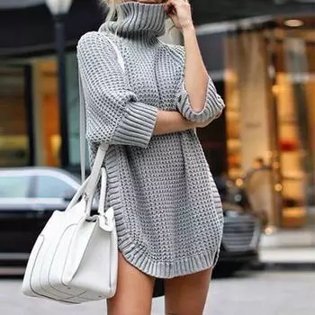 Свитера с высоким воротом, женские трикотажные изделия, нестандартные, свободные, большие размеры, зима-осень, теплый вязаный джемпер, пуловер, свитер для женщин S тёмно-синий