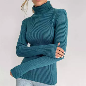 Свитера Водолазка Пуловер Свитер Женский Нижняя Рубашка Длинный Рукав 51cm белый