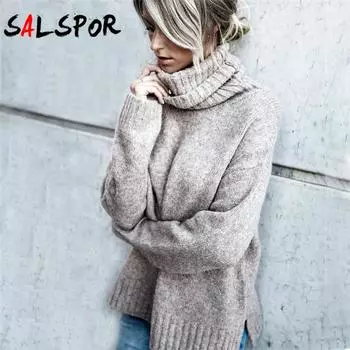 Свитера женские, большие размеры, водолазка, сохраняют тепло, однотонные, круглые, с длинным рукавом, вязаные свитера, пуловеры