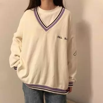 Свитера женские Письмо шикарный винтажный V-образный вырез повседневный элегантный женский трикотаж осень повседневный универсальный Ins длинный рукав одежда Y2k S белый