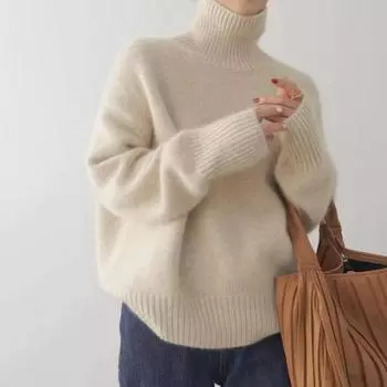 Свитера женские зимние топы с длинным рукавом корейская мода водолазка пуловер трикотажная одежда свободного покроя женская одежда джемперы S покинуть белый