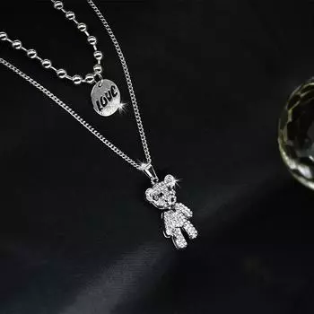 Свитерная цепочка, полностью усыпанная бриллиантами, ожерелье со свитером в виде медведя, осенне-зимний хип-хоп стиль, двухслойный набор для наслоения, длинный стиль.