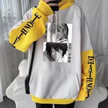 Свитшот аниме Death Note Light Yagami And L Lawliet Print Hooded Men Women Trend Hoodies Casual Streetwear Harajuku Pullover XS чёрный