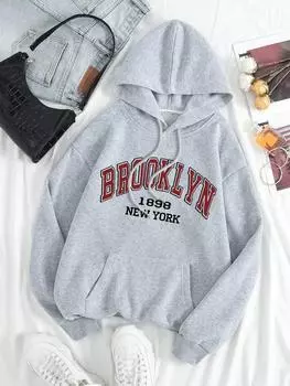 Свитшот Brooklyn 1898 New York City USA женский повседневный флисовый с капюшоном осенние толстовки с круглым вырезом простые свободные топы унисекс L