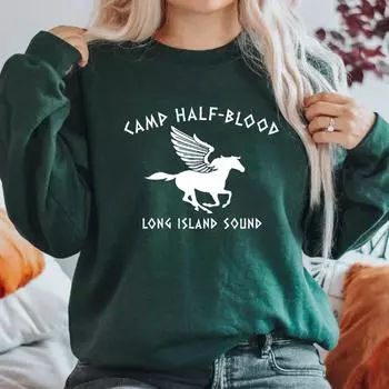 Свитшот Camp Half Blood с капюшоном Percy Jackson для женщин с длинным рукавом, графические толстовки с капюшоном, винтажная уличная одежда, свитшоты, топ S чёрный