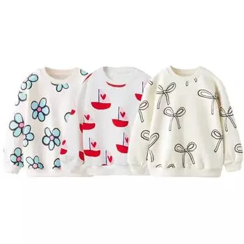 Свитшот для девочек, детский топ с круглым вырезом и длинными рукавами, детский топ с принтом 90