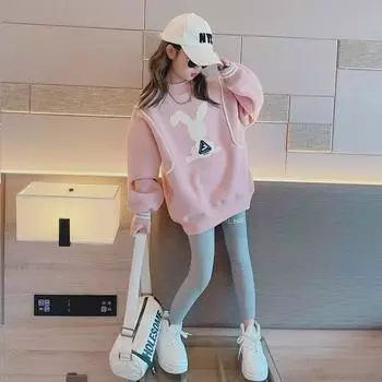 Свитшот для девочек в корейском стиле - модные топы для детей на весну и осень 2023 года 170 розовый