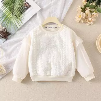 Свитшот для девочек весна и осень новый длинный рукав наклейка маленькая девочка свободный топ детская одежда для девочек 90 белый