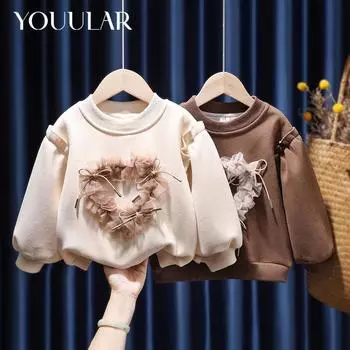 Свитшот для девочек, зимний детский свитер с круглым вырезом, зимние топы принцессы