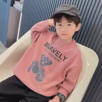 «Свитшот для мальчиков с круглым вырезом в китайском стиле — модный свободный топ весна/осень 2024 года» 130 cm розовый