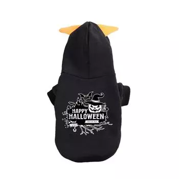 Свитшот для питомца с рисунком из мультфильма на Хэллоуин, праздничный костюм для кошки и собаки, толстовка с капюшоном на осень и зиму, маленький и средний костюм для питомца (Хэллоуин 2) S