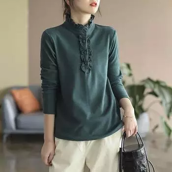 Свитшот для женщин, хлопковая свободная футболка большого размера с длинным рукавом, флисовая утолщенная удобная круглая горловина, повседневный пуловер, топ, свитшот M белый