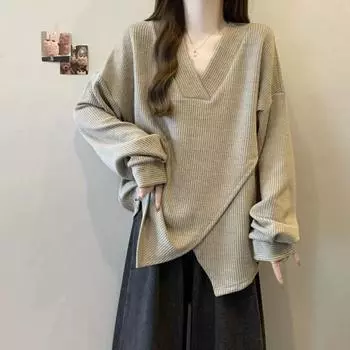 Свитшот для женщин, хлопковая свободная футболка большого размера с длинным рукавом, флисовая утолщенная удобная круглая горловина, повседневный пуловер, топ, свитшот M чёрный