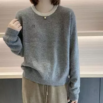 Свитшот для женщин, хлопковая свободная футболка большого размера с длинным рукавом, флисовая утолщенная удобная круглая горловина, повседневный пуловер, топ, свитшот M серый