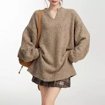 Свитшот для женщин хлопковый свободный большой размер футболка с длинным рукавом утолщенный удобный V-образный вырез повседневный пуловер топ свитшот M серый