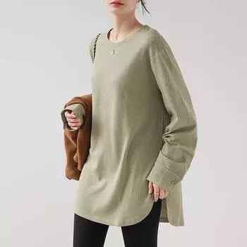 Свитшот для женщин хлопковый свободный длинный рукав футболка топ удобный круглый вырез повседневный пуловер топ свитшот M белый