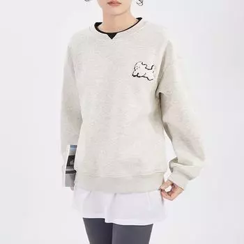 Свитшот для женщин хлопковый свободный топ с длинными рукавами белый круглый вырез повседневный пуловер свитшот S белый