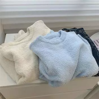 Свитшот для женщин из хлопка, свободный, большой, флисовый, утолщенный, удобный, с круглым вырезом, повседневный, пуловер, топ, свитшот M белый