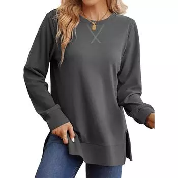 Свитшот для женщин с боковым разрезом, модная осень 2025, рубашки с длинным рукавом, которые сейчас в тренде S абрикосовый