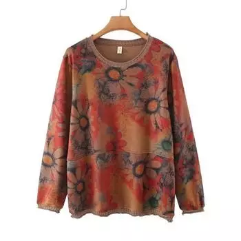 Свитшот для женщин, свободный свитер большого размера с длинными рукавами, удобный повседневный пуловер с круглым вырезом, с принтом сверху, свитшот XL красный