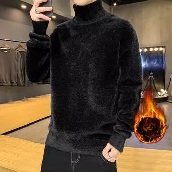 Свитшот из искусственного меха норки, мужской, антипиллинговый, высококачественный, трикотажный свитер с высоким воротом, облегающий, с длинным рукавом, однотонный, трендовая мужская одежда S