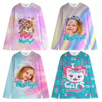 Свитшот Like Nastya, детский, милый, осенний, с рисунком из мультфильма, повседневные топы, детский, с длинным рукавом, свитер с круглым вырезом для девочки, одежда в подарок 100 белый