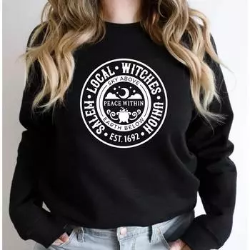 Свитшот Local Witches Salem Свитшоты Local Witches Union Унисекс Толстовки Пуловер Одежда на Хэллоуин Осенний свитшот с капюшоном S чёрный
