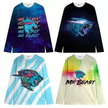 Свитшот Mr Beast Gaming для девочек и мальчиков, пуловер с изображением молнии и кота, детская спортивная одежда с длинным рукавом, милая детская осенняя одежда из мультфильмов 100 белый