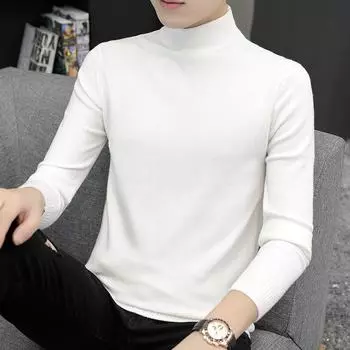 Свитшот мужской антипиллинговый высококачественный трикотажный полувысокий ворот индивидуальный свитер облегающий длинный рукав пуловер однотонный трендовый мужской одежды M хаки