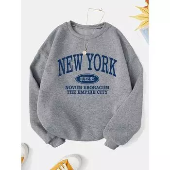 Свитшот New York Fashion с принтом букв, повседневный с капюшоном и круглым вырезом для зимы и осени, женская одежда S