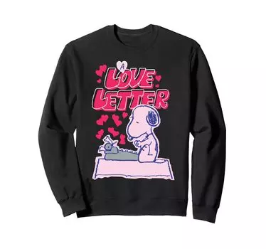 Свитшот Peanuts Snoopy, печатающий любовное письмо ко Дню святого Валентина чёрный