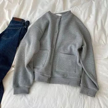 Свитшот Простой и Тонкий Тонкий Тип с Пуговицей Повседневная Бейсбольная Форма Gray thin section XL