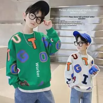 Свитшот-пуловер с принтом для мальчиков 2023 года — повседневный стиль для больших детей 110