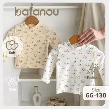 Свитшот с длинными рукавами и цветочным принтом для маленьких девочек, детская осенняя одежда с принтом, детские топы, детская водолазка, хлопковая рубашка bafanou 1024 66cm(3-6M) бежевый