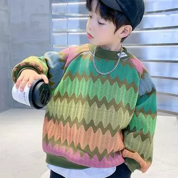 Свитшот с длинными рукавами и геометрическим принтом для мальчиков 2023 года 150cm зелёный