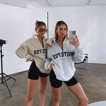 Свитшот с длинными рукавами и принтом в европейском и американском стиле на половину молнии 2023 года для осени/зимы Extra Large