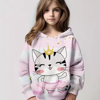 Свитшот с капюшоном и длинными рукавами Whimsical Cat Princess - модная одежда для девочек Детская одежда для школы и отдыха 100