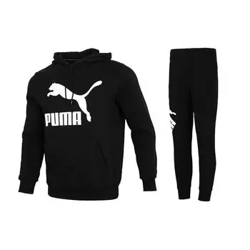 Свитшот с капюшоном и принтом логотипа Puma, комплект для бега с манжетами, мужской комплект для бега с капюшоном и черными 531369-01+534624-01 M
