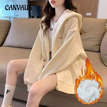 Свитшот с капюшоном и вышивкой для студентов, женские большие размеры, осенне-зимние ленивые флисовые топы на молнии S серый