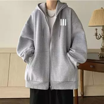 Свитшот с капюшоном, кардиган для мужчин, весна и осень, новый стиль, американский ретро, простая модная брендовая свободная повседневная куртка, мужская модная M