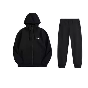 Свитшот с капюшоном свободного кроя с логотипом Li Ning и вязаные джоггеры однотонной расцветки средней посадки с манжетами, повседневный спортивный комплект AWDUH53-1+AKLU617-2 L