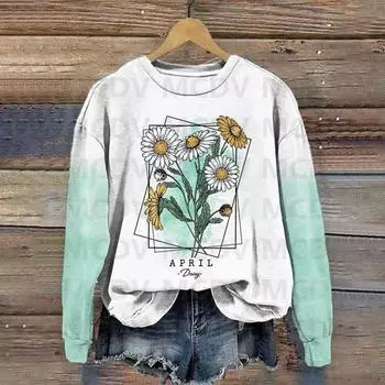 Свитшот с круглым вырезом и принтом «Лилия долины» с эффектом омбре, женский повседневный пуловер с 3D-принтом S