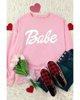 Свитшот с принтом Azura Exchange Letters и отделкой из рубчатой вязки XL розовый