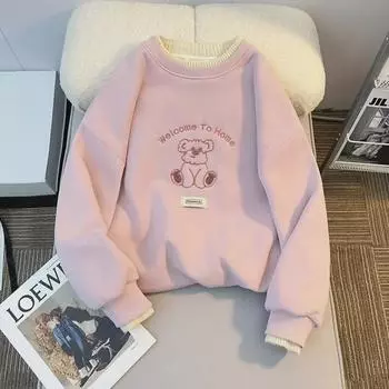 Свитшот с рисунком для девочек 2024 года — осенне-зимний комплект из двух частей с искусственной отделкой из бархата для детей 120