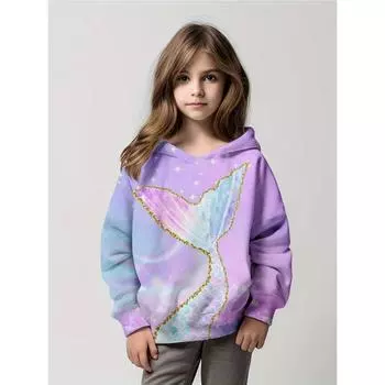Свитшот с рисунком русалки для девочек, длинный рукав, модная симпатичная толстовка с капюшоном, топы для детей, осенне-зимняя одежда, подарки 160cm