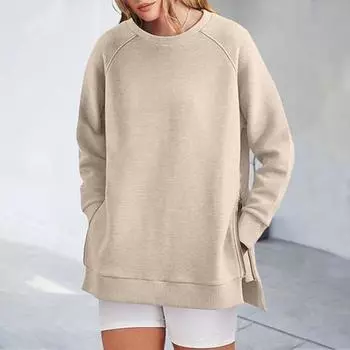 Свитшот с застежкой-молнией сбоку, разрезом по низу, круглым вырезом, длинными рукавами, свободными эластичными манжетами, средней длины, весенне-осенний топ для занятий спортом, повседневной носки S вино красного