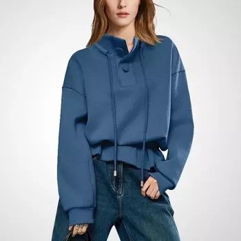 Свитшот Шикарные Европейские Товары Красный Свободного Кроя Универсальный Со шнурком Blue XL